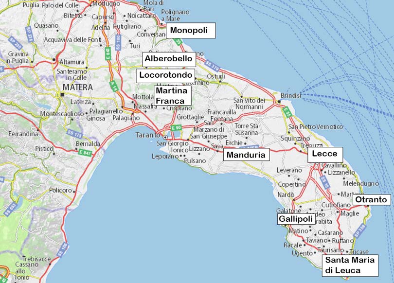 mappa del tour Puglia in bici